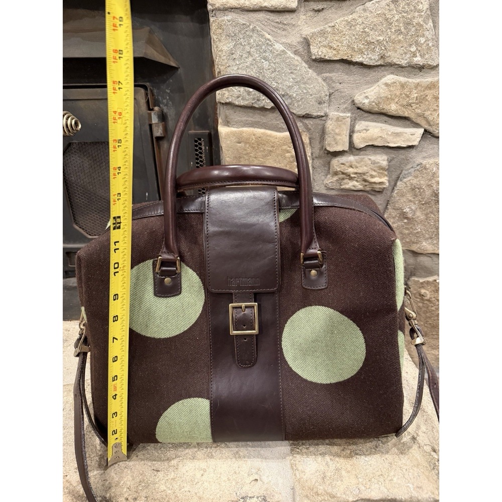 Hartmann Retro Carry On Vintage‎ Wool Leather Brown & Green Polka Dot Carry-On - Picture 8 of 12